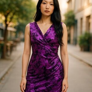 Marciano Dress Paint Spatter Pink Black Velvet‎ Shirred Side Fully Lined M